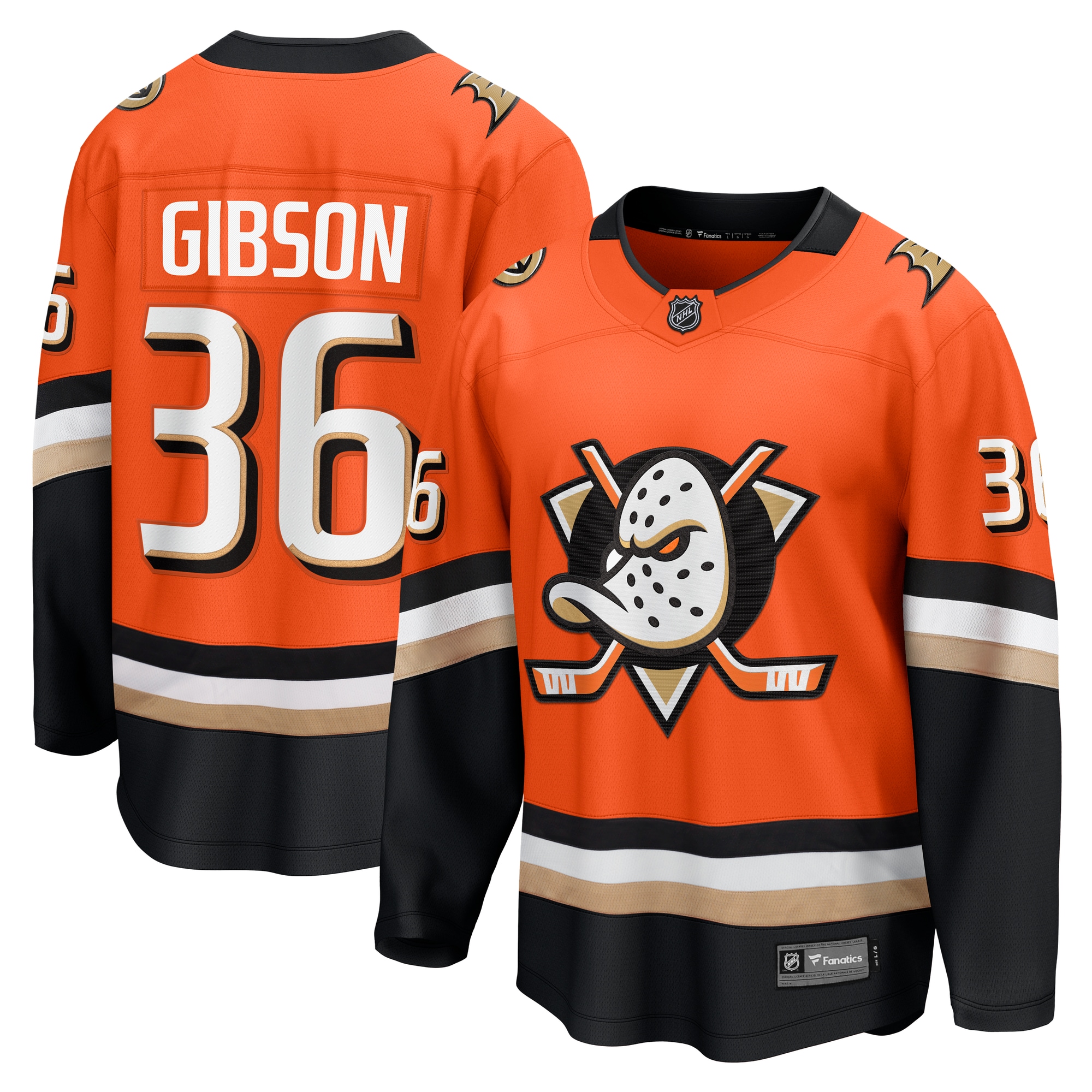 anaheim ducks fanatics branded home breakaway jersey – orange – john gibson – mens – Vancouver Canucks Jerseys and Headwear Collection