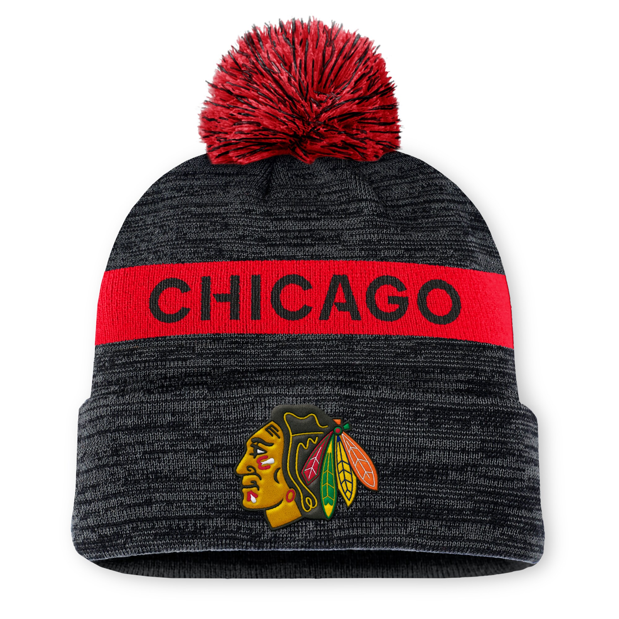 chicago blackhawks authentic pro rink beanie cuff with pom – Vancouver Canucks Jerseys and Headwear Collection