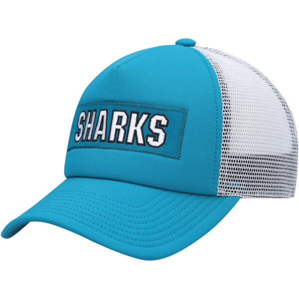 men8217s adidas tealwhite san jose sharks team plate trucker snapback hat – Vancouver Canucks Jerseys and Headwear Collection