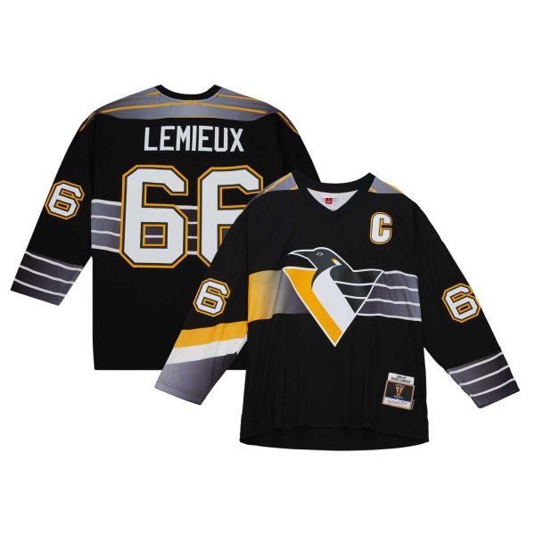 men8217s mitchell amp ness mario lemieux black pittsburgh penguins captain8217s patch 199697 blue line player jersey – Vancouver Canucks Jerseys and Headwear Collection