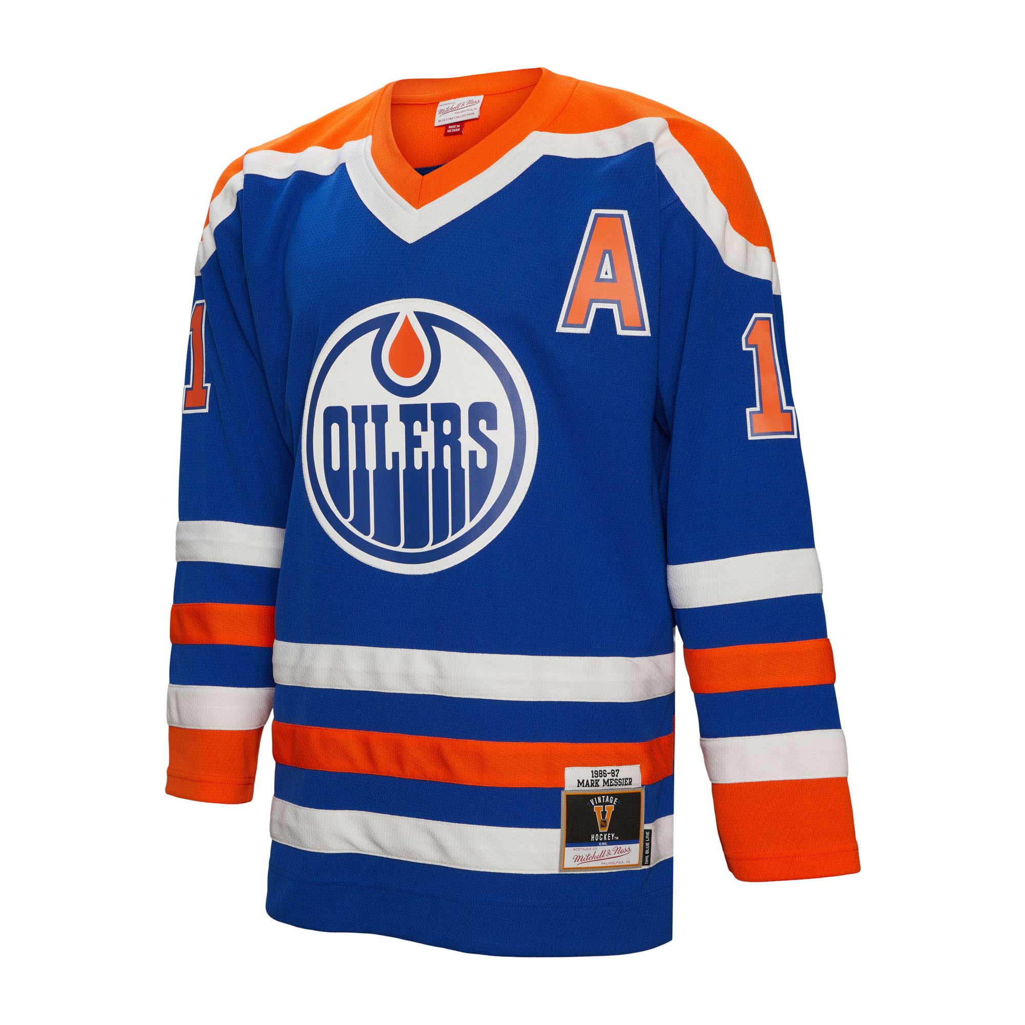 men8217s mitchell amp ness mark messier royal edmonton oilers alternate captain patch 198687 blue line player jersey – Vancouver Canucks Jerseys and Headwear Collection